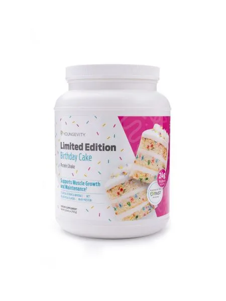 Limited-Edition Birthday Cake Protein Shake - Youngevity Health Nutrition supplement product image.