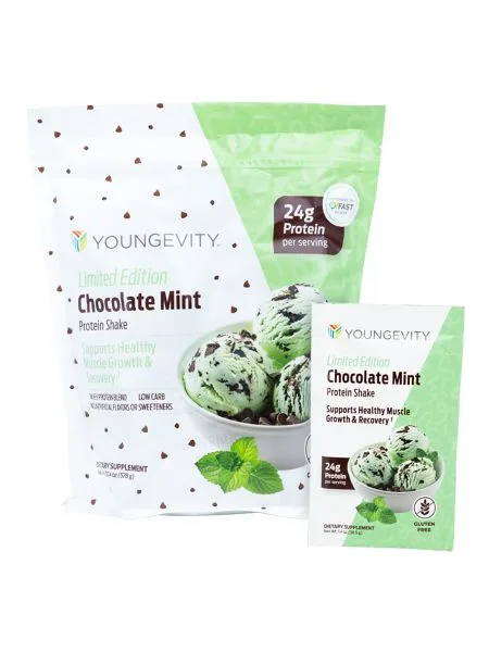 Limited Edition Chocolate Mint Protein Shake - Youngevity Health Nutrition supplement product image.