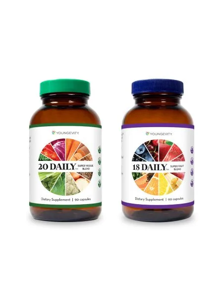 18 Daily Super Fruit Blend & 20 Daily Super Veggie Blend - Youngevity Health Nutrition supplement product image.