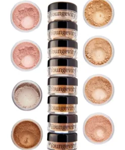 Mineral Makeup Sample Tower featuring light to medium shades.|