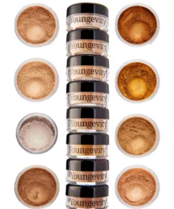 Medium Mineral Makeup Sample Tower with various foundation powders.|