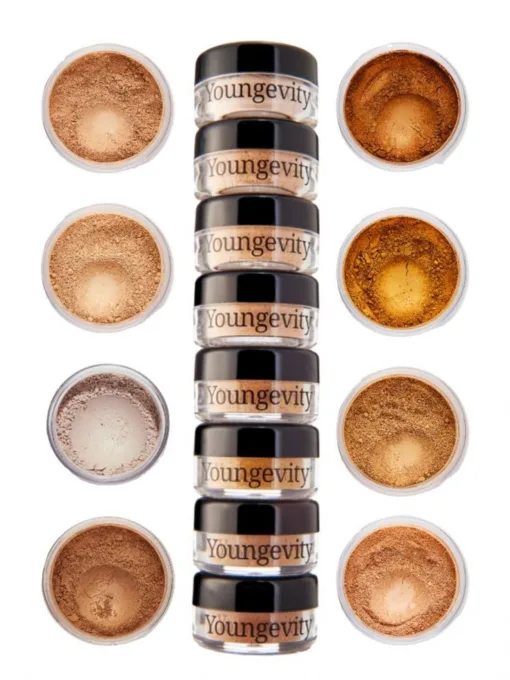 Medium Mineral Makeup Sample Tower with various foundation powders.|